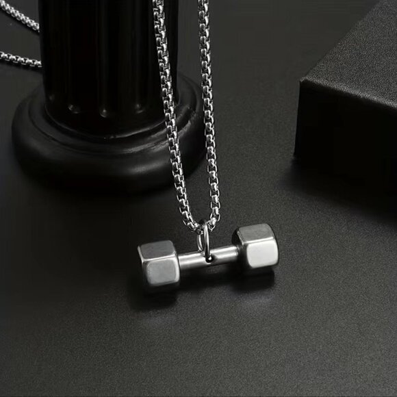 Dumbbell Tapered Weights Pendant and Necklace Stainless Steel (#846) - Picture 5 of 7